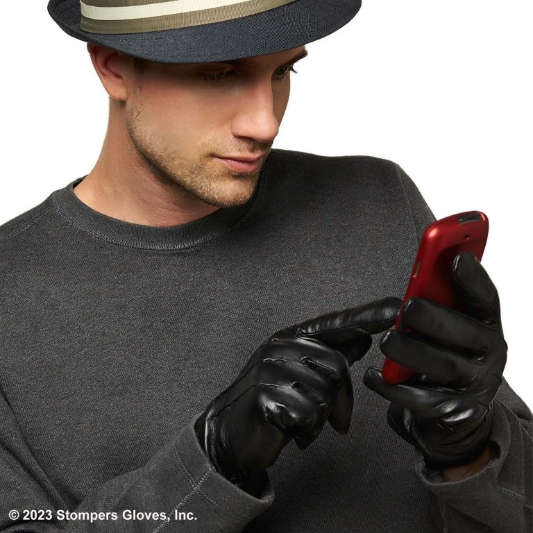 Trailhead Glove Male Model Wearing Black Glove Using Cell Phone