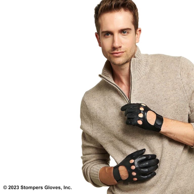 Downshift Driving Glove Male Model Wearing Black Glove 1