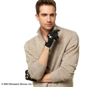 Downshift Driving Glove Male Model Wearing Black Glove 2