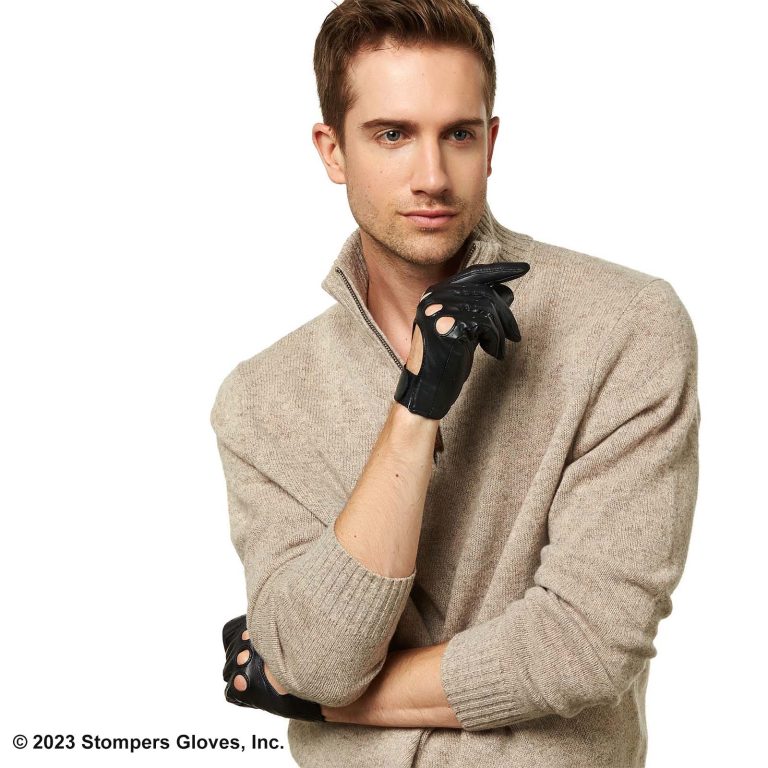 Downshift Driving Glove Male Model Wearing Black Glove 2