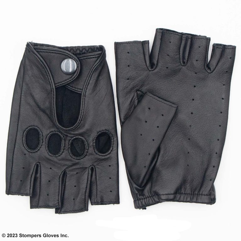 Barcelona 2.0 Shorty Leather Driving Gloves Fingerless Side By Side Front Back Black