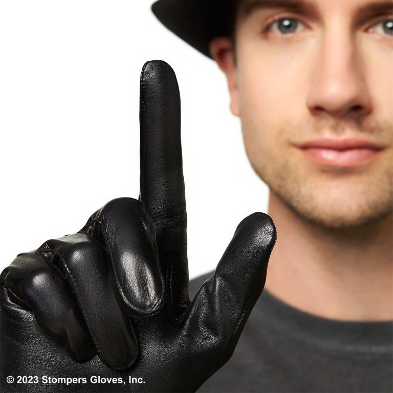Patrol Touch Glove Male Model Wearing Black Glove Showing Index Finger