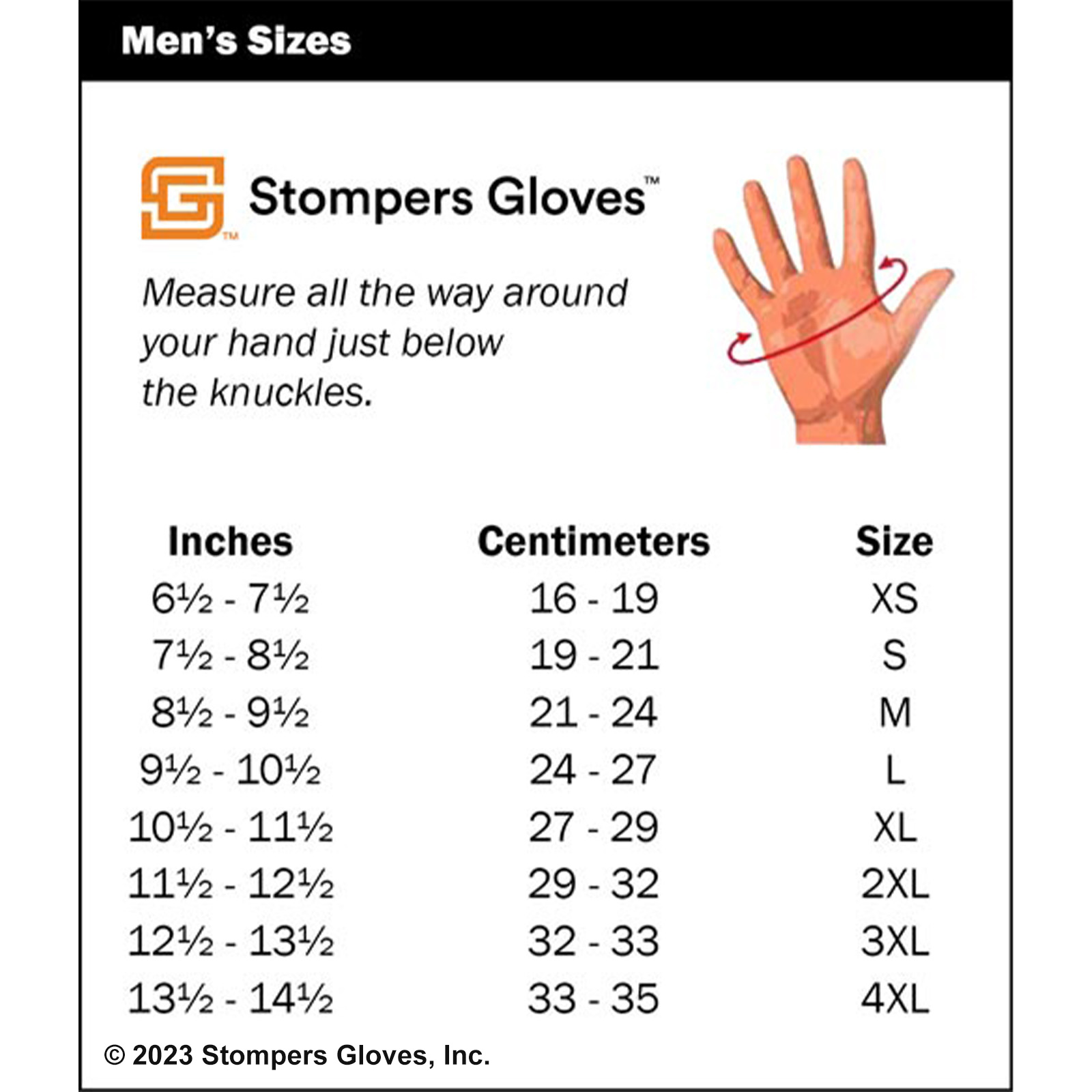 Niagara Winter Glove Chart